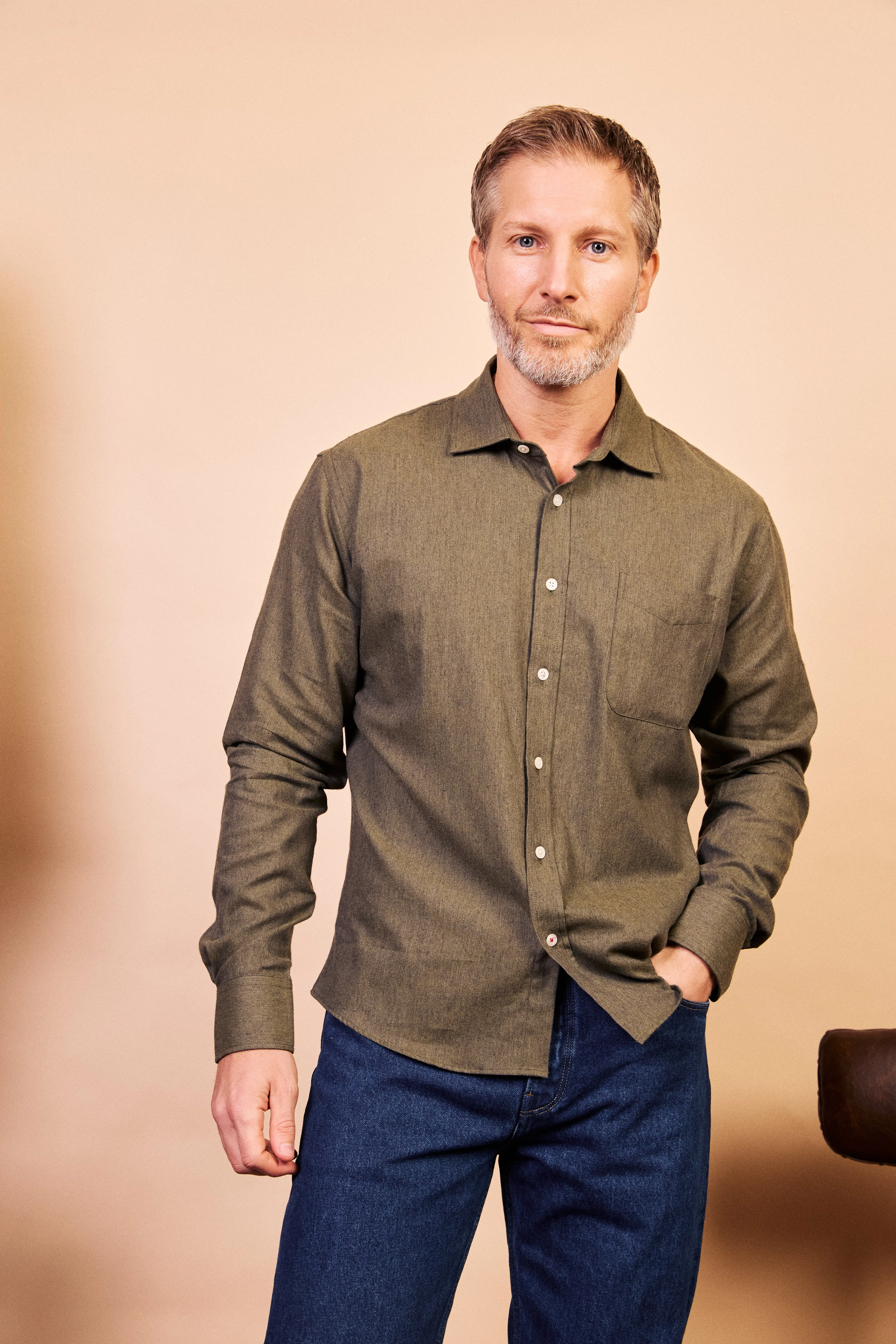 birthday celebration Functional Fashion Classic Cotton Shirt - Green Herringbone