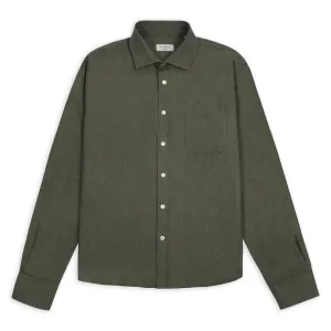 Wrinkle Resistant Finish Double Stitched Hems Classic Cotton Shirt - Green Herringbone