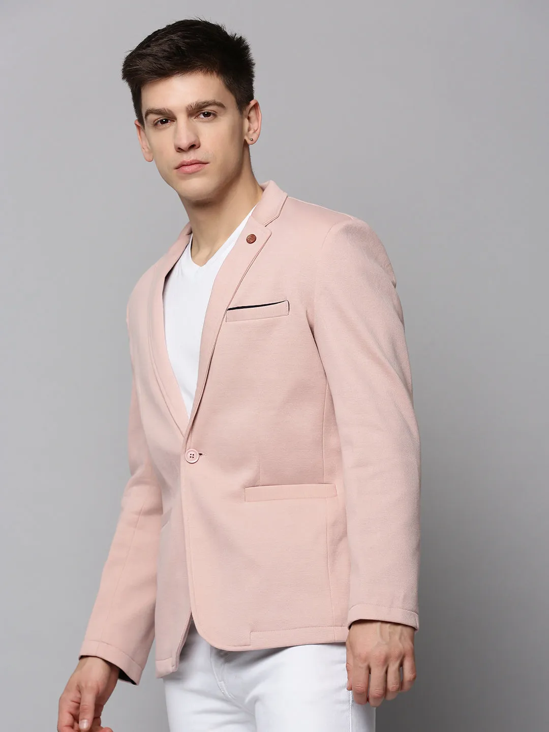 Men's Pink Single-Breasted Blazers Elastic Binding CompressionPackableFabric