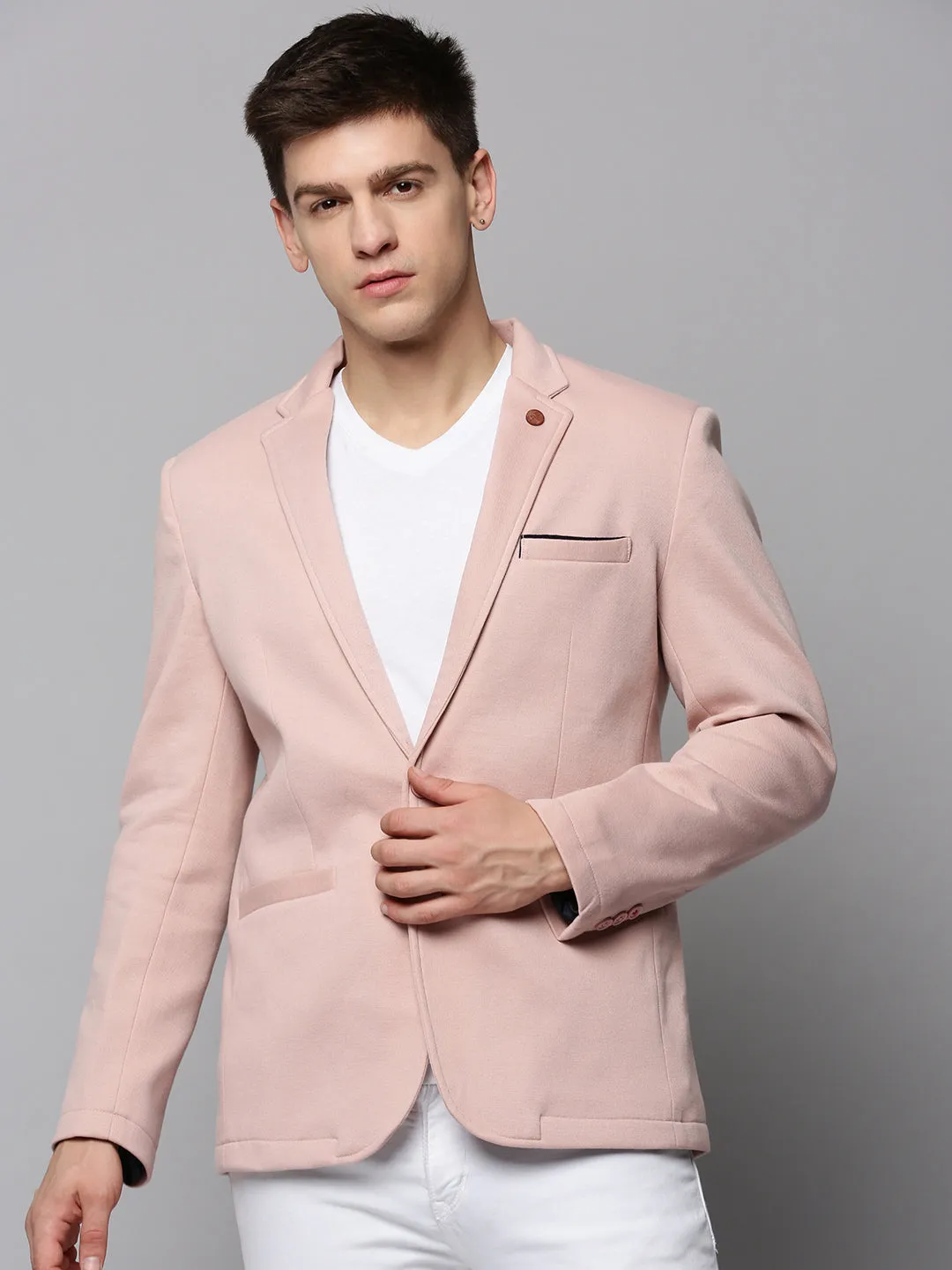 Men's Pink Single-Breasted Blazers MeshLinedVents