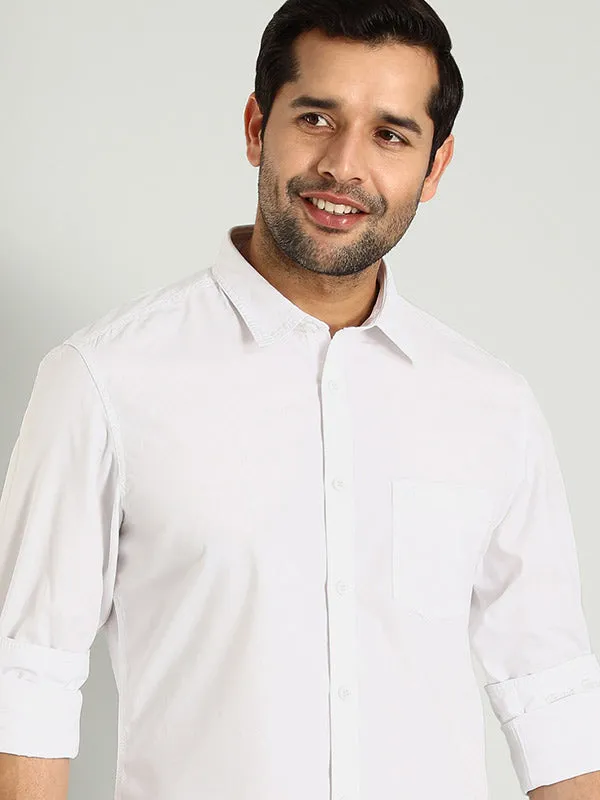 Pocket Detailing Quick Dry Construction Men Solid Full Sleeve Cotton Shirt