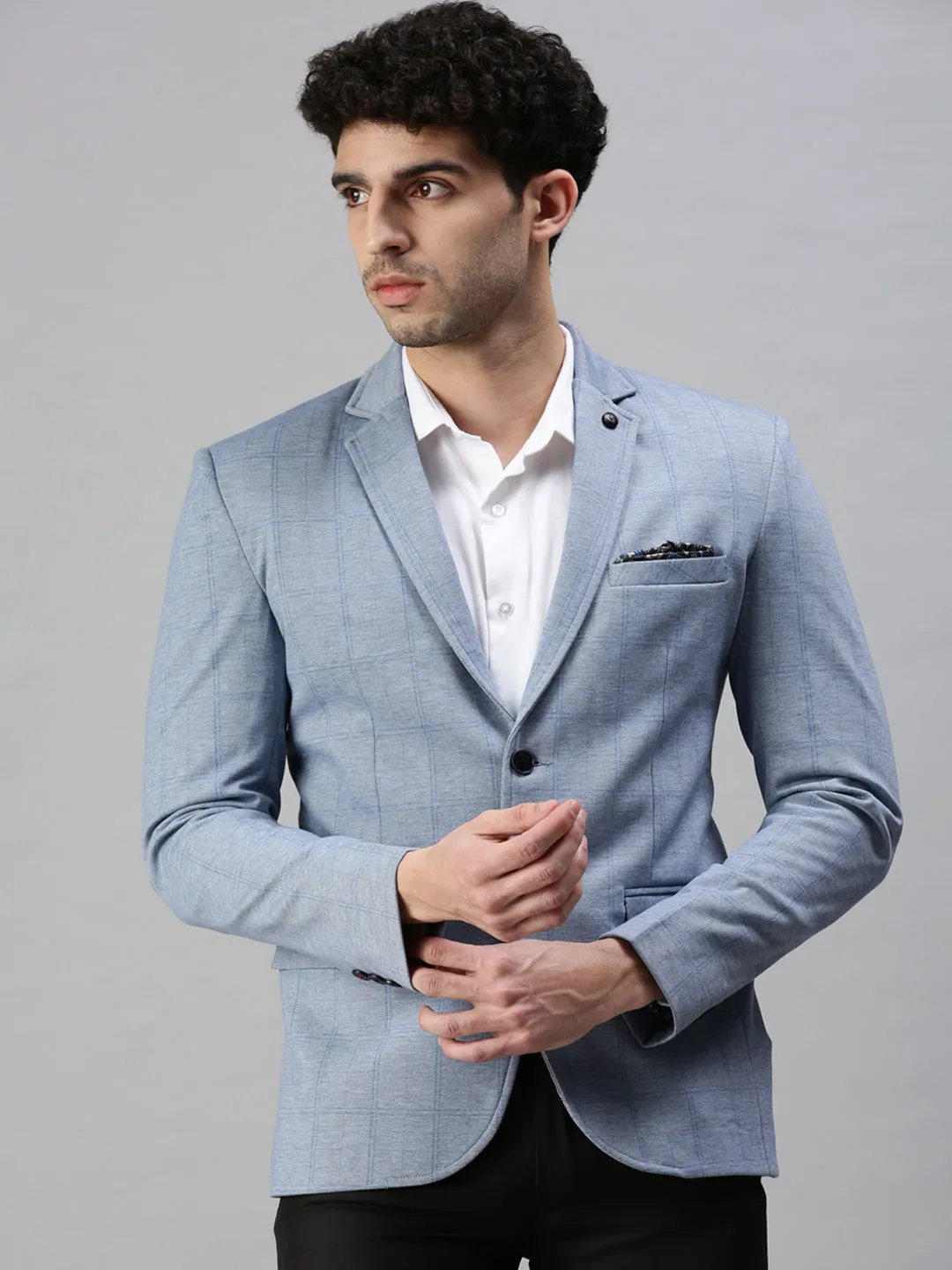 TearResistant Reinforcements Men's Blue Checked Slim Fit Single Breasted Casual Blazer