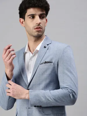 Men's Blue Checked Slim Fit Single Breasted Casual Blazer Breathable mesh lining nylon blend