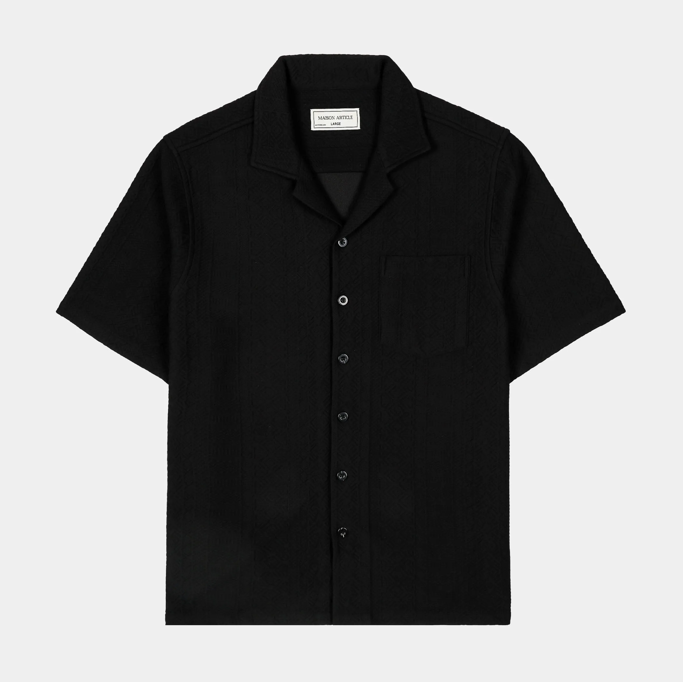 Jacquard Ornate Printed Mens Short Sleeve Shirt (Black) Distressed Hem Finish Geometric Print