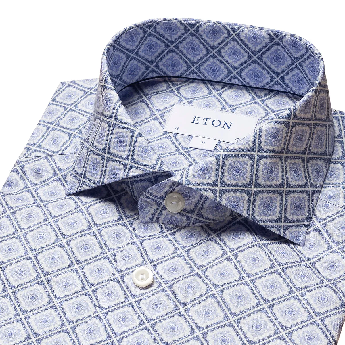 Glossy Texture Fashionable Pick Eton - Contemporary Fit Medallion Print Shirt in Blue