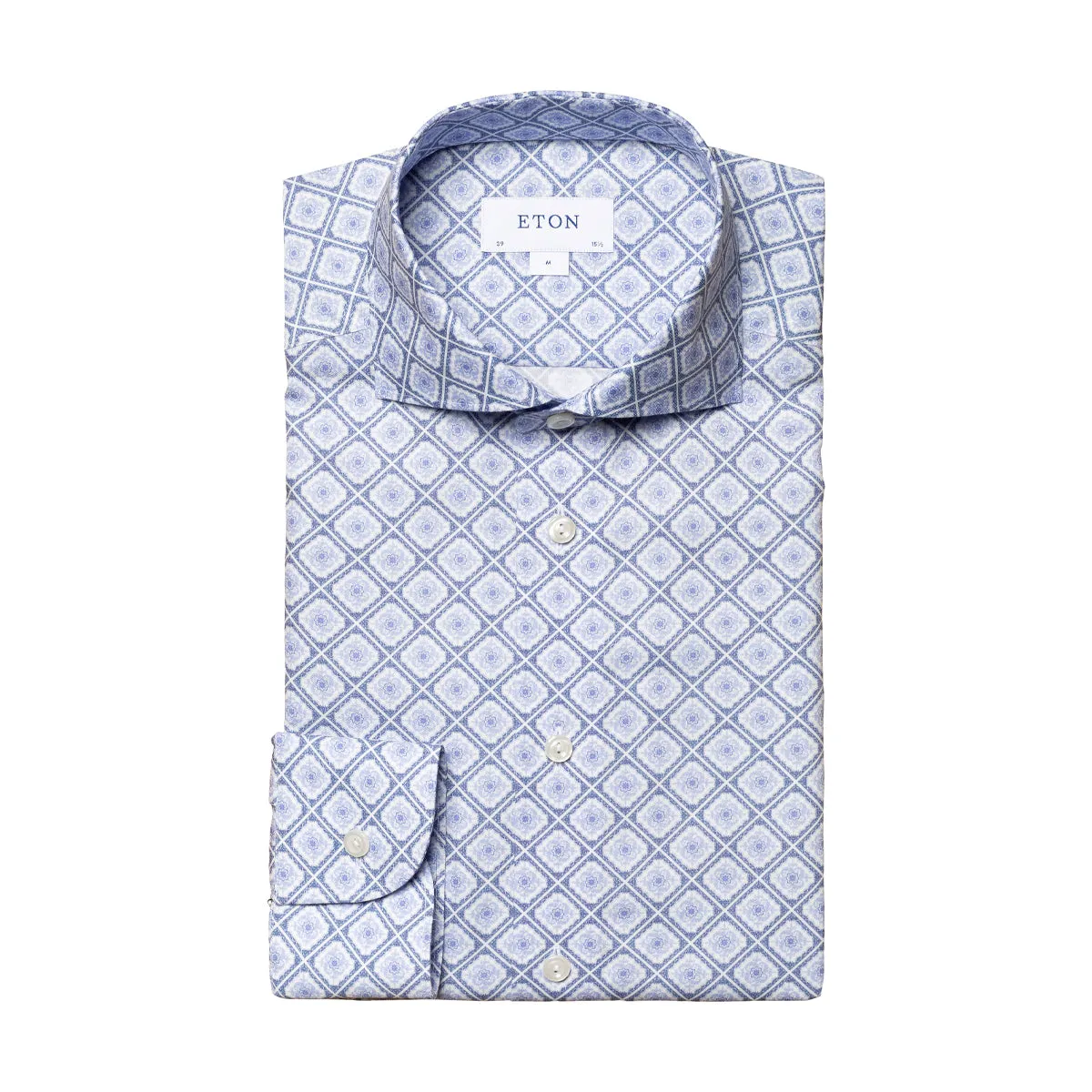 All day wearability Casual Sophistication Eton - Contemporary Fit Medallion Print Shirt in Blue
