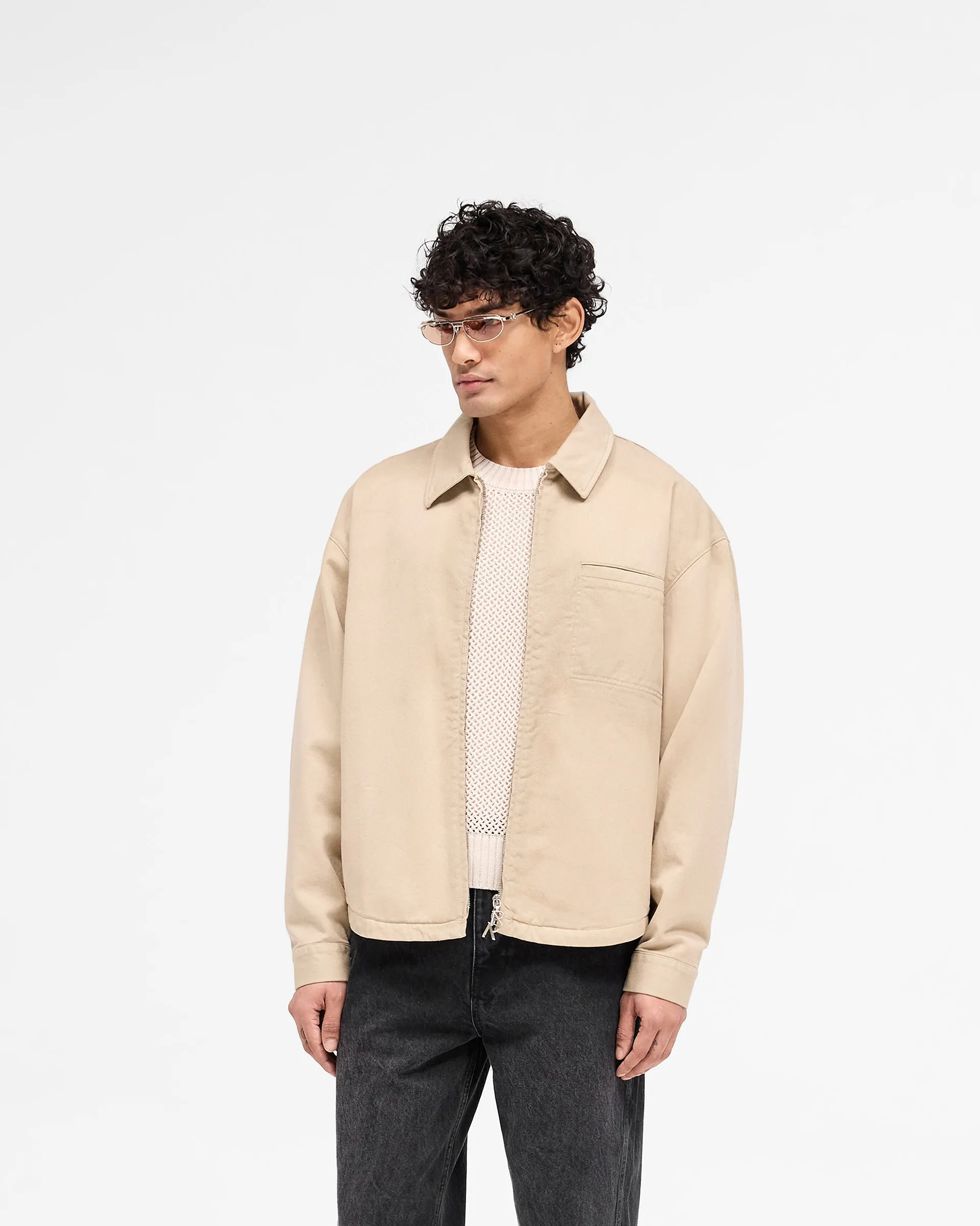Everyday Wear Cotton Zip Through Shirt - Beige