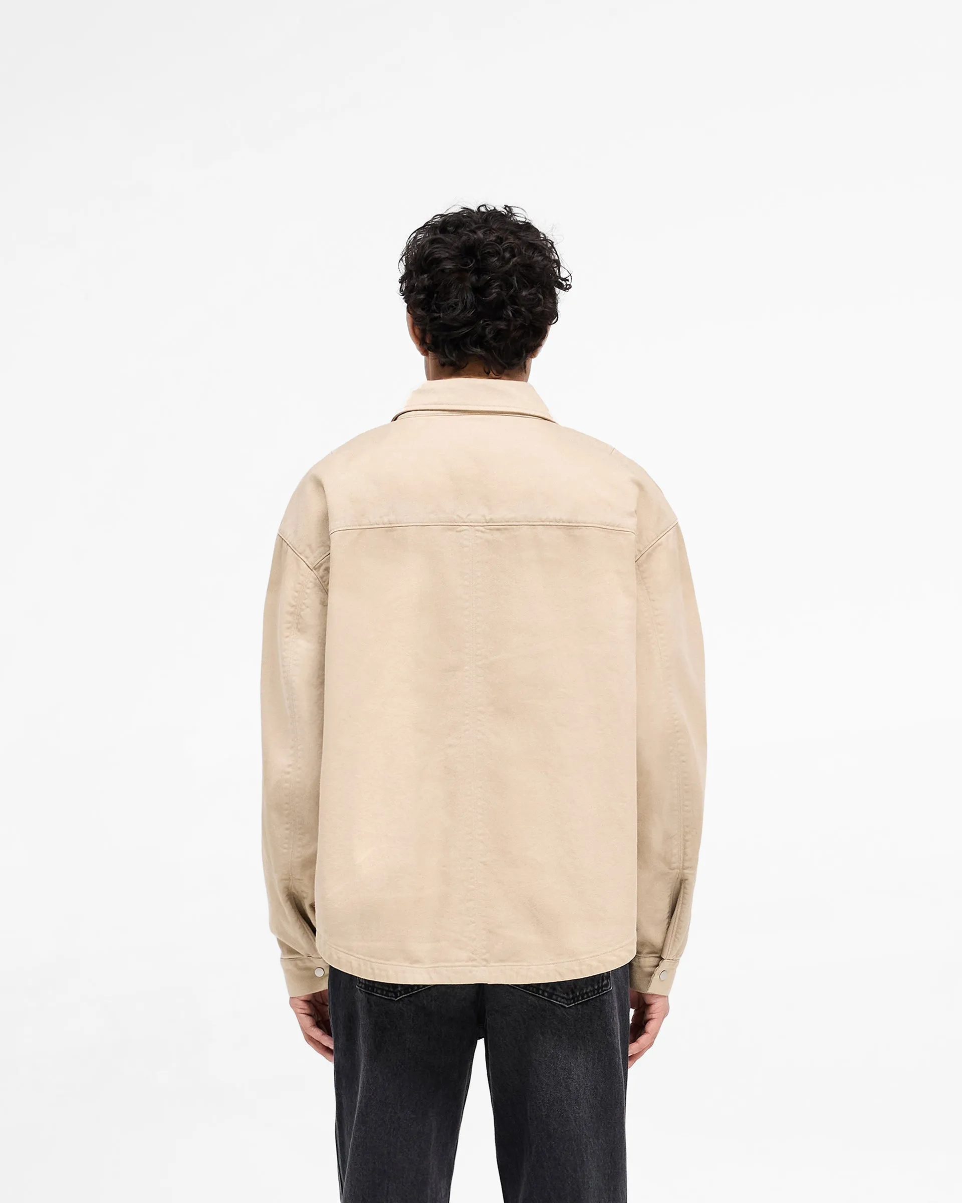 Cotton Zip Through Shirt - Beige Winter Collection Slim Silhouette