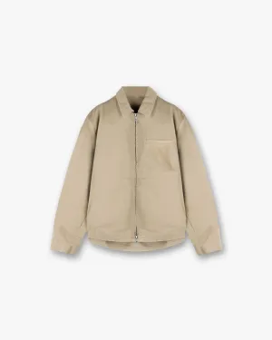 Checkered Look Cotton Zip Through Shirt - Beige