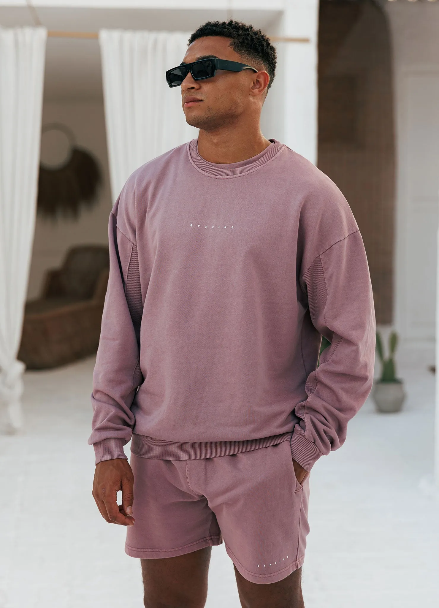 Gym King Purpose Washed Crew - Dusky Mauve Wool