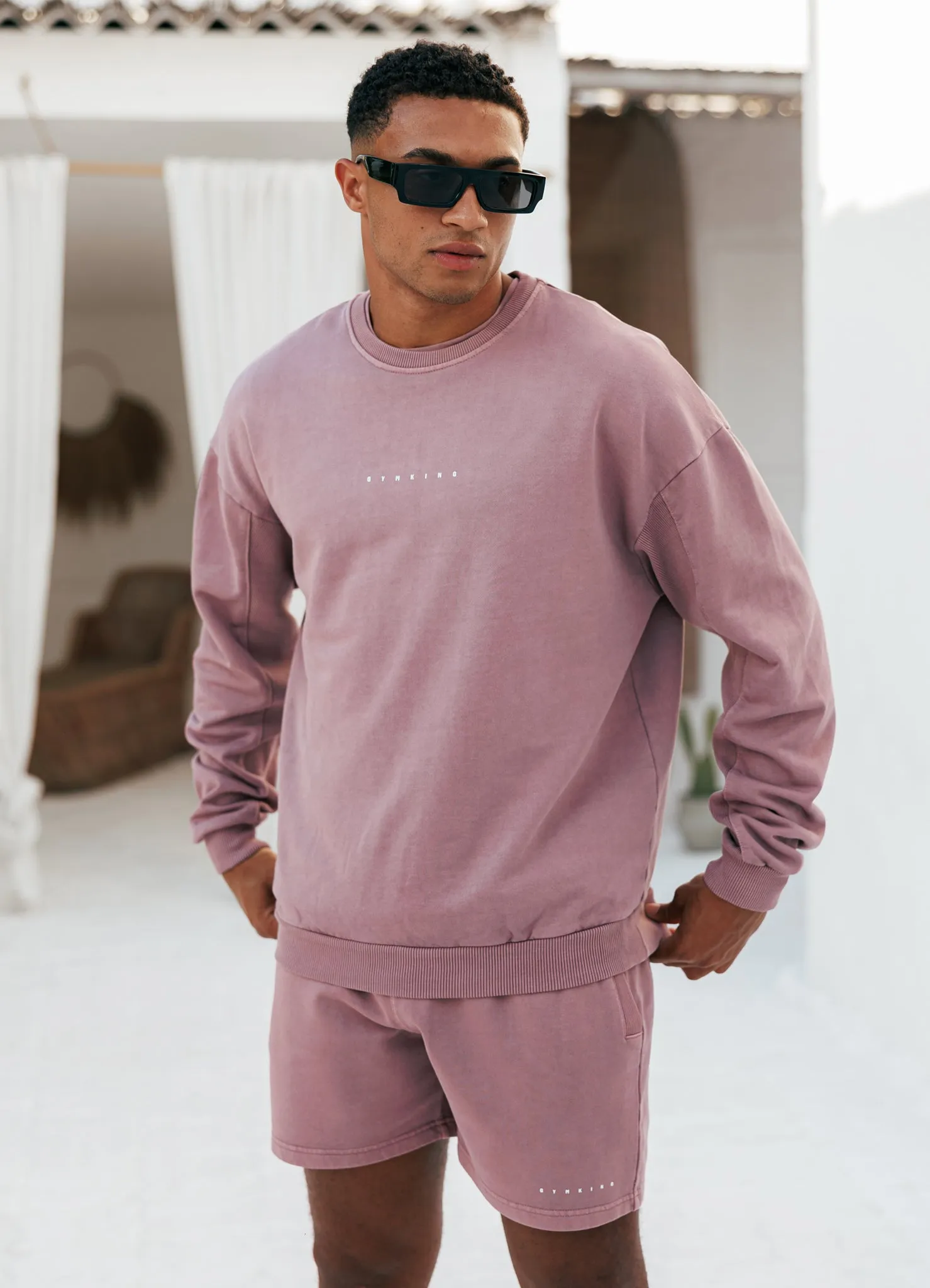 Gym King Purpose Washed Crew - Dusky Mauve Trendy Layered product tropical vibrancy