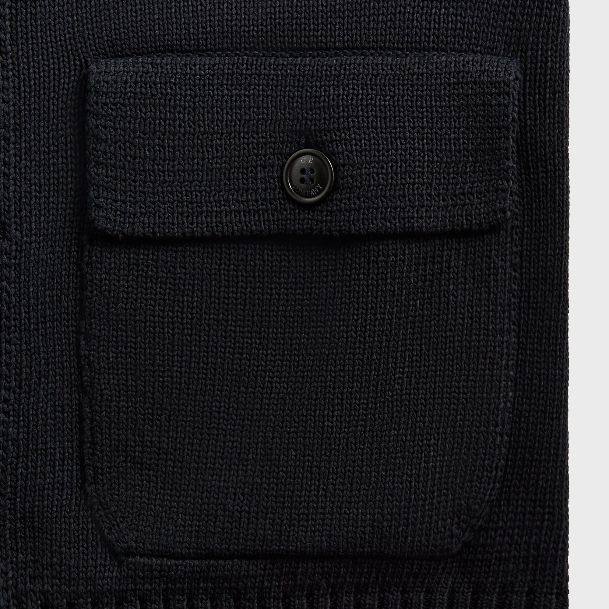 High Performance Blend Temperature Adaptive C.P. Company Compact Cotton Full Button Lens Knit - Total Eclipse