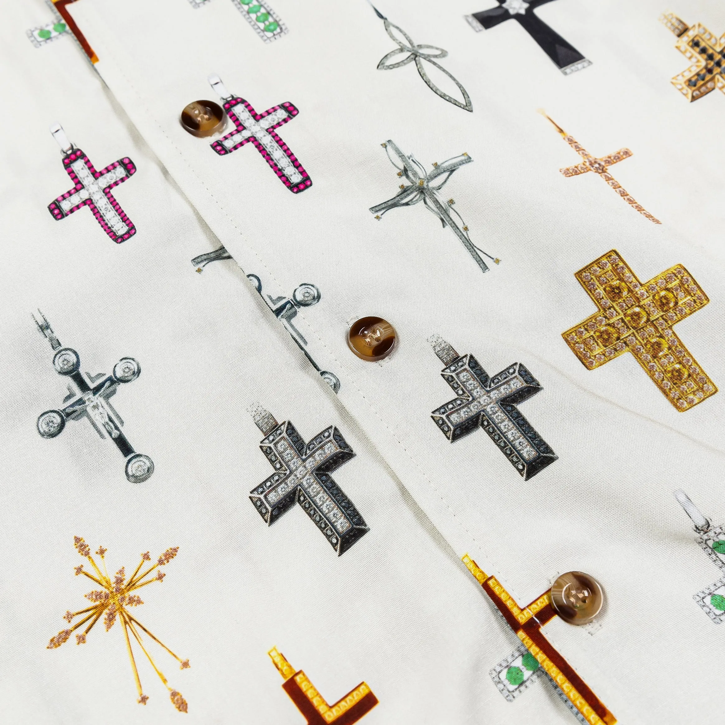 Airflow Ventilation Design Teenager fashion Cross AOP Rayon Mens Short Sleeve Shirt (Beige)