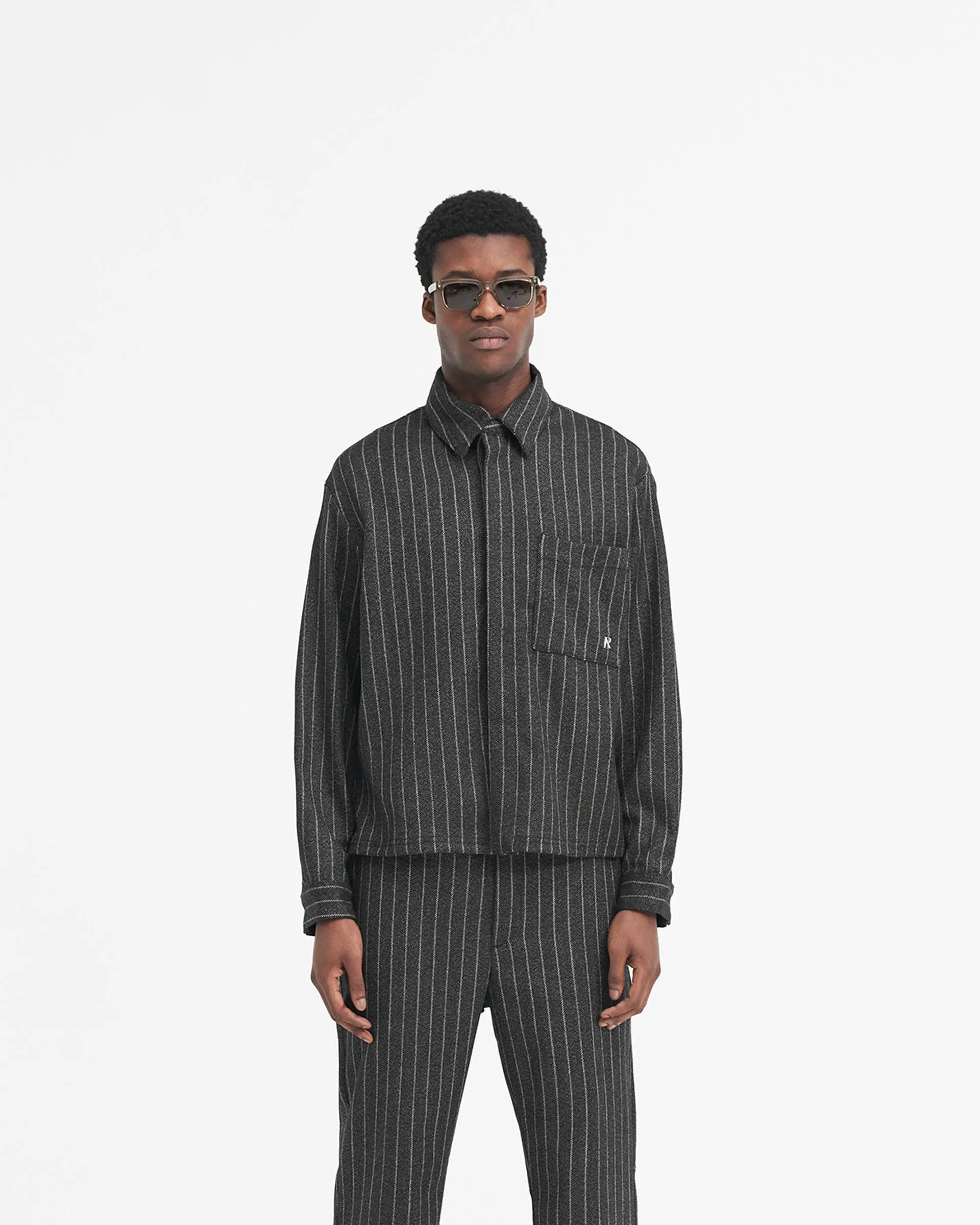 Sophisticated Look Cropped Dress Shirt - Black Pinstripe