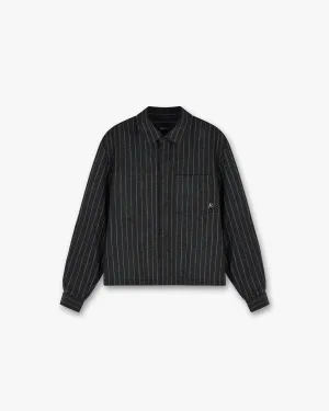 Cropped Dress Shirt - Black Pinstripe Essential Piece