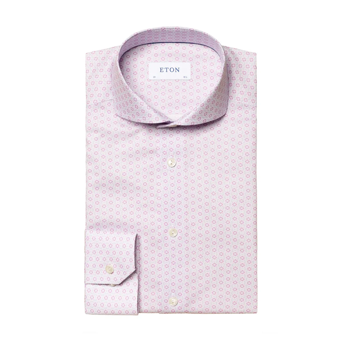 Eton - Slim Fit Patterned Shirt in Lilac Lounge Wear Tall Length