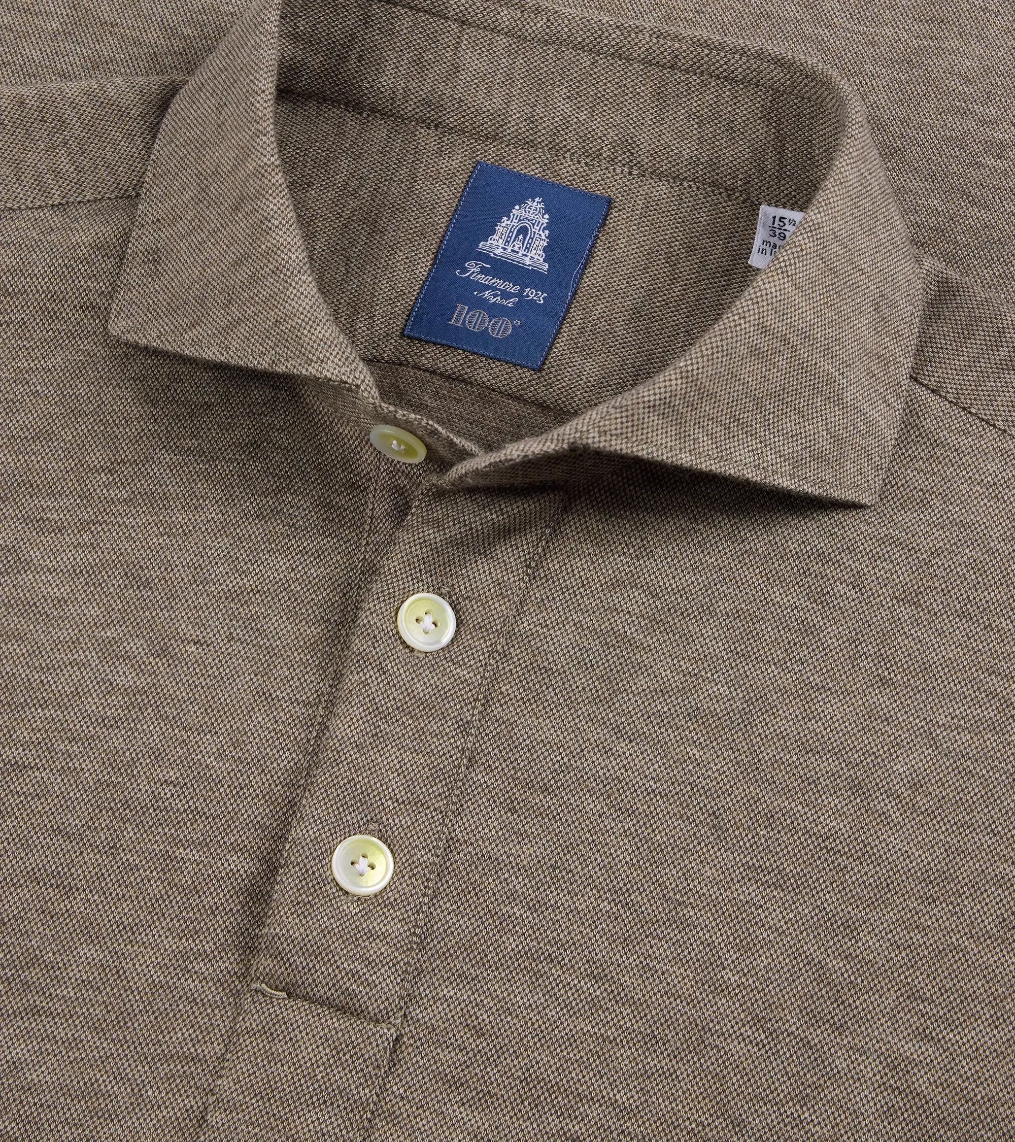 Geometric Design Finamore Orlando Cotton Cashmere Polo Shirt: Biscuit