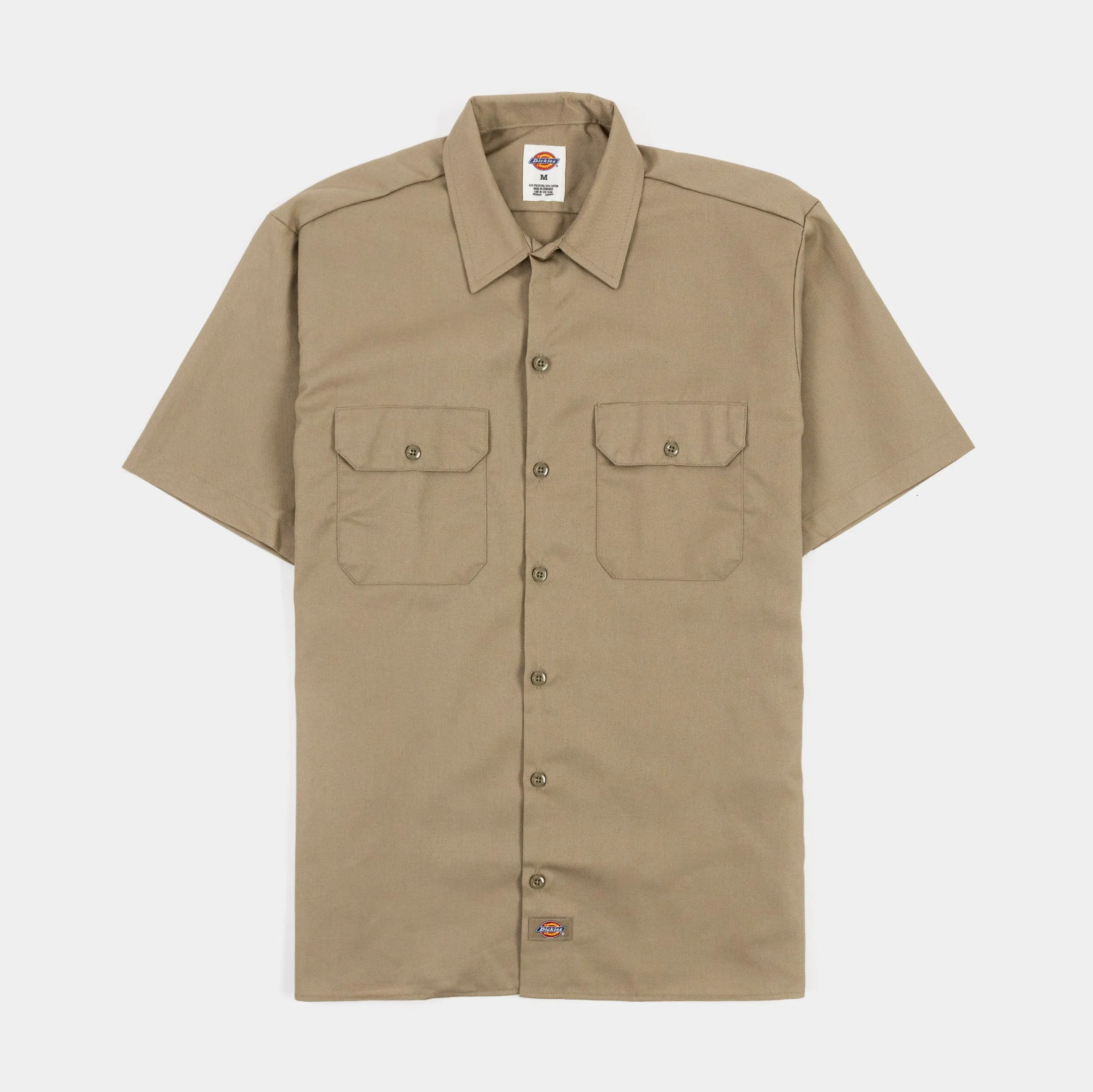 Basic Piece Twill Work Mens Short Sleeve Shirt (Beige)