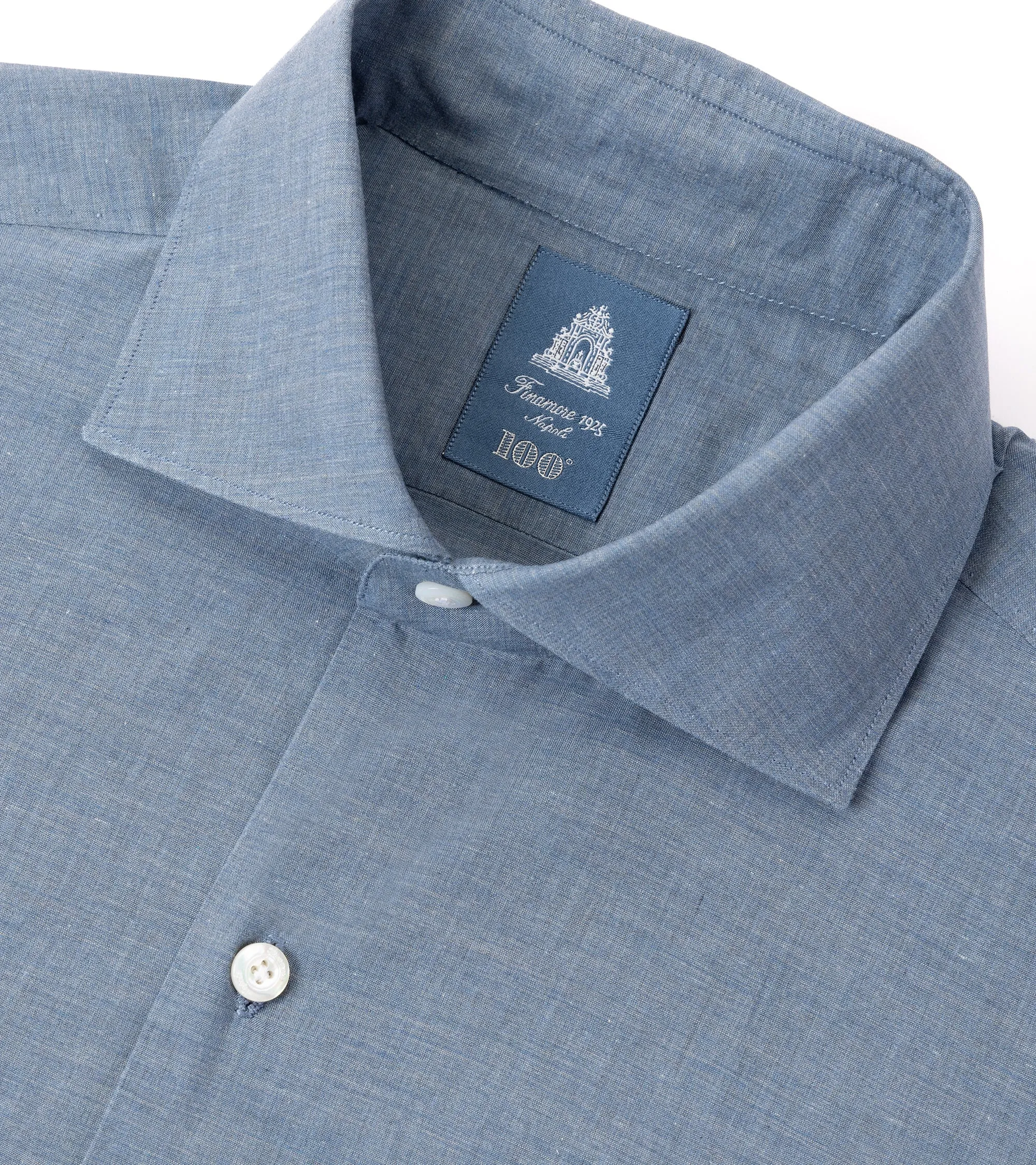 Finamore for Trunk Milano Eduardo Cotton Chambray Formal Shirt: Blue Smart Casual Wear