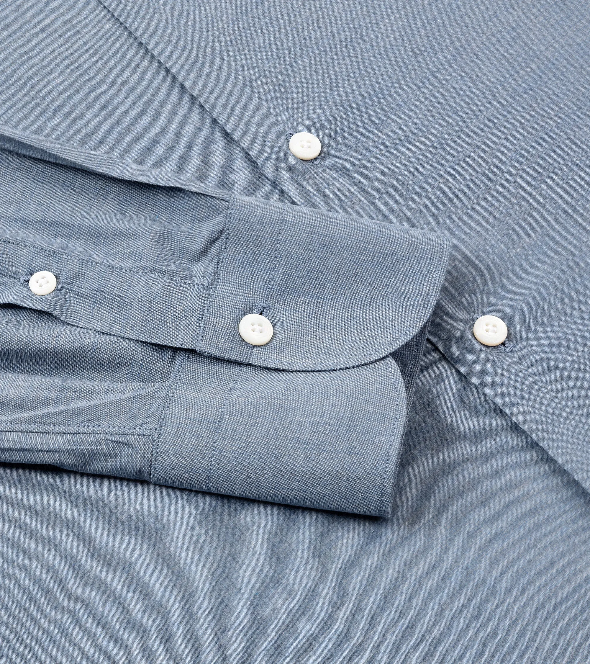 Seasonal Essential Finamore for Trunk Milano Eduardo Cotton Chambray Formal Shirt: Blue