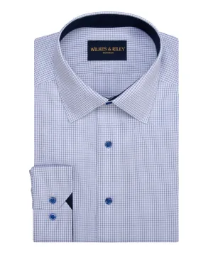 Blue Check Contrast Trim Dress Shirt quick dry