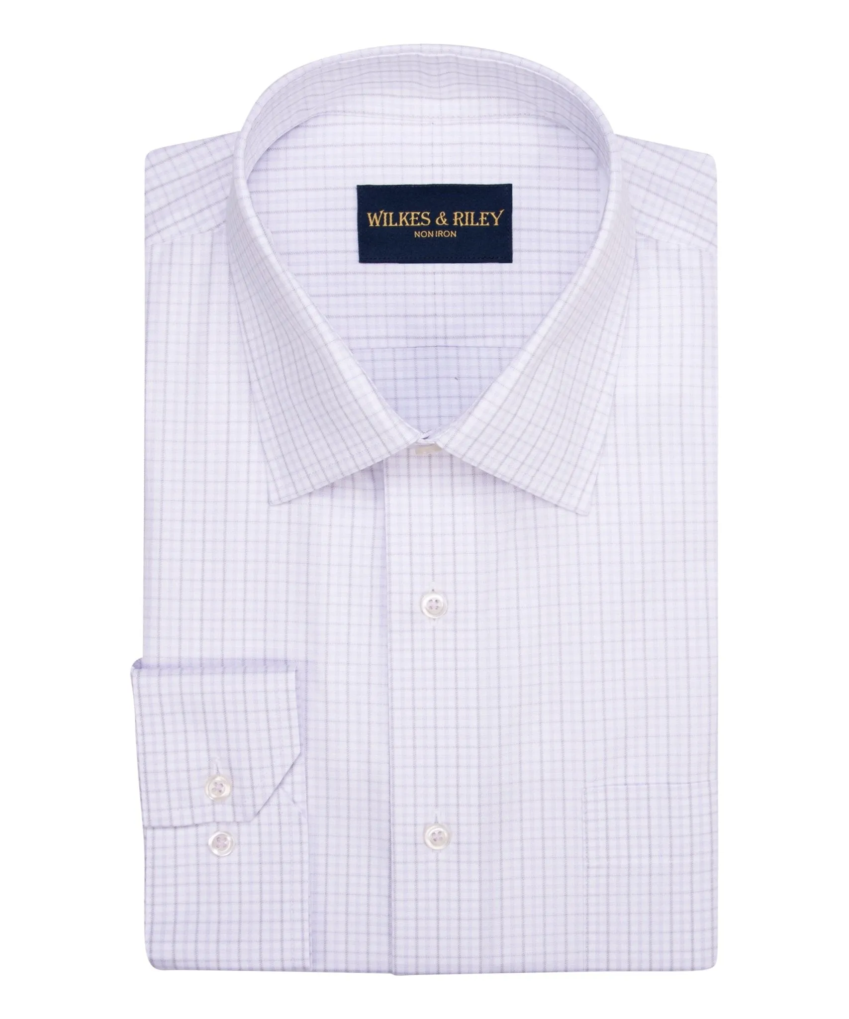 Standalone Option Lavender / Grey Check Spread Collar Non-Iron Dress Shirt