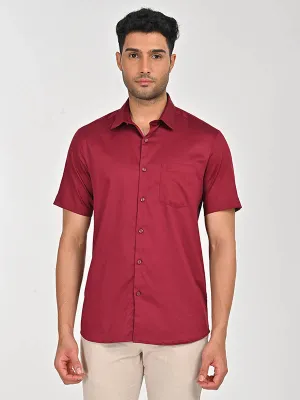 Traveler??s Choice Ergonomic Back Panel Men Solid Half Sleeve Cotton Stretch Shirt