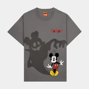 Disney Mickey and Friends By Shoe Palace Spooky Shadow Mens Short Sleeve Shirt (Grey/Black) Ribbed Collar Trim certified