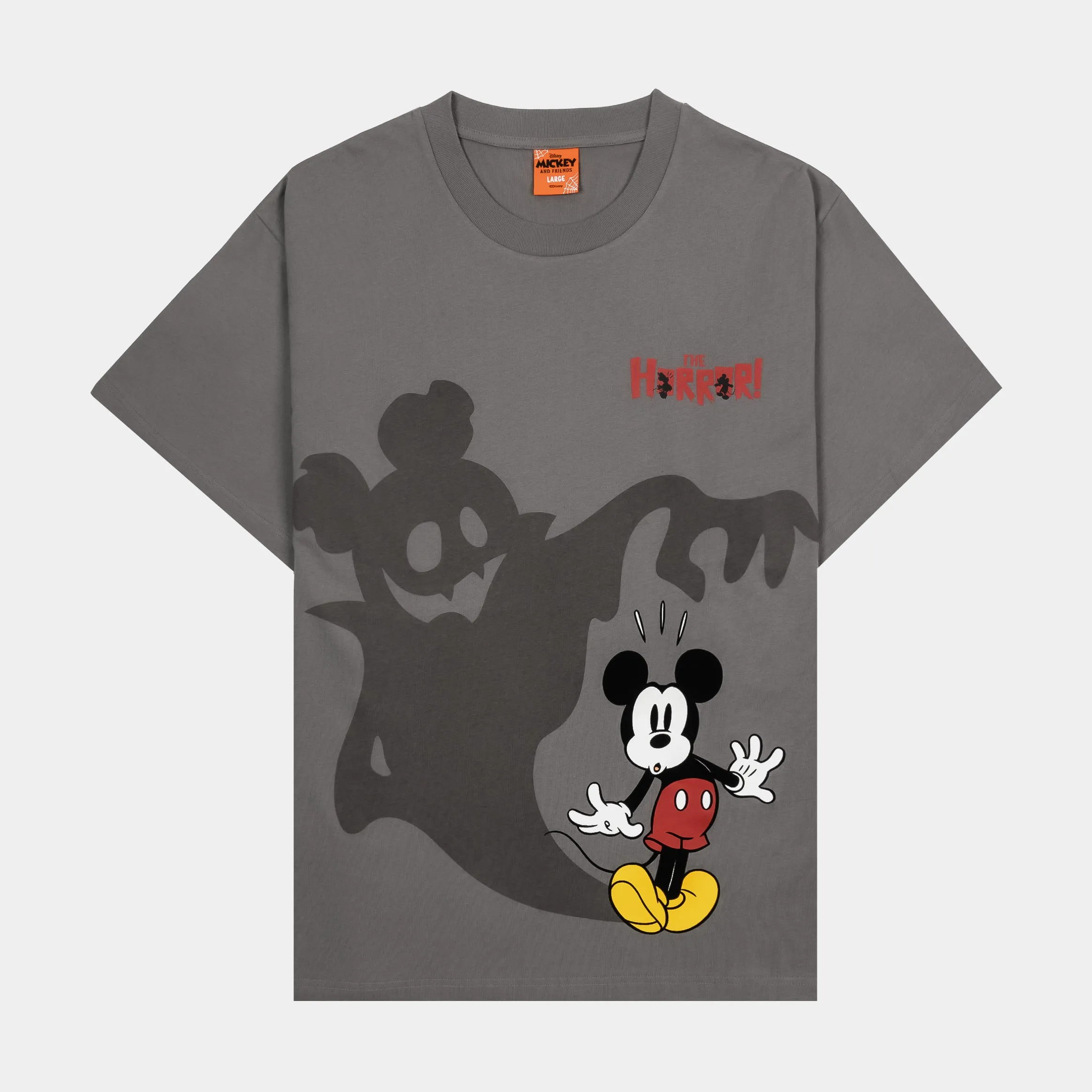 Disney Mickey and Friends By Shoe Palace Spooky Shadow Mens Short Sleeve Shirt (Grey/Black) Ribbed Collar Trim certified