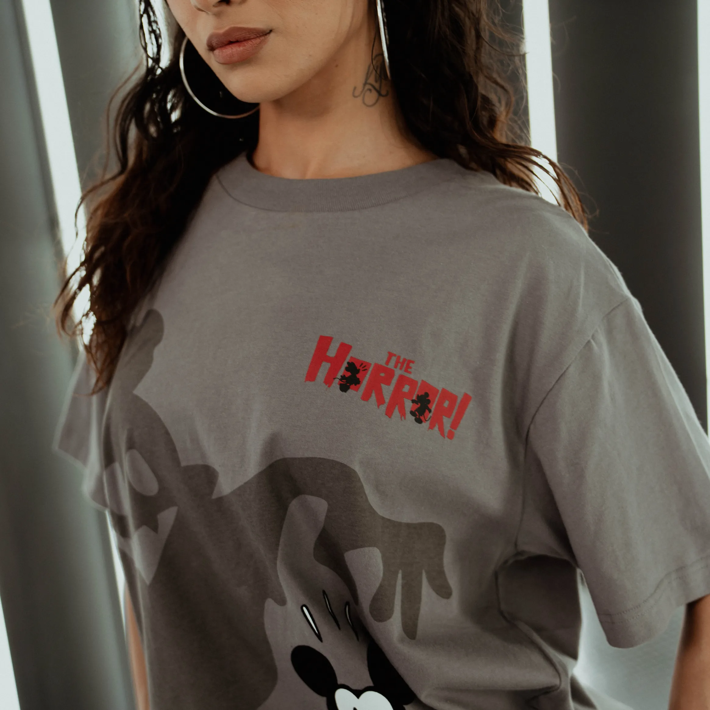 warm weather Disney Mickey and Friends By Shoe Palace Spooky Shadow Mens Short Sleeve Shirt (Grey/Black)