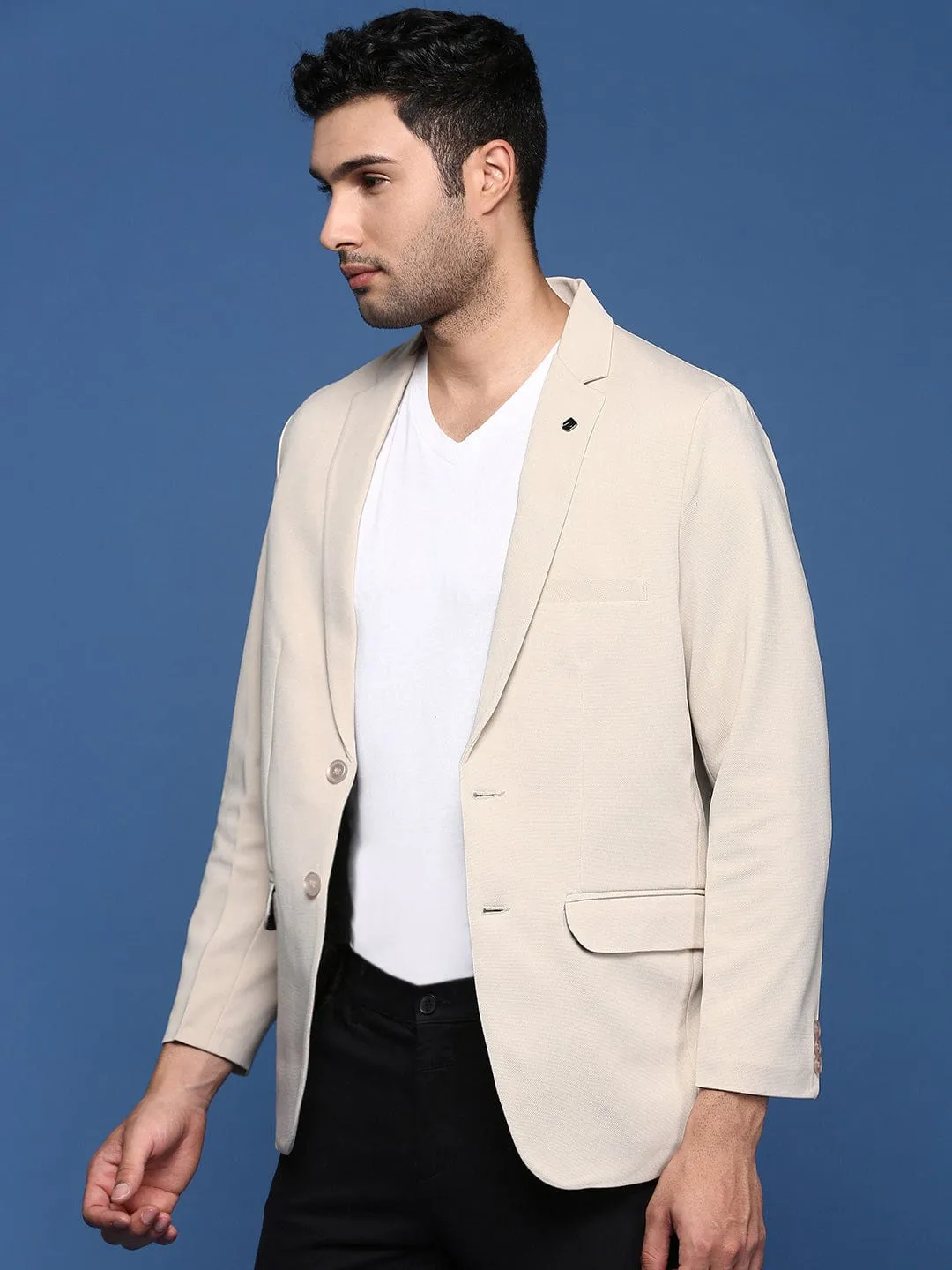 Men's Cream Slim Fit Single Breasted Blazer City Ready Wear Warm Essentials