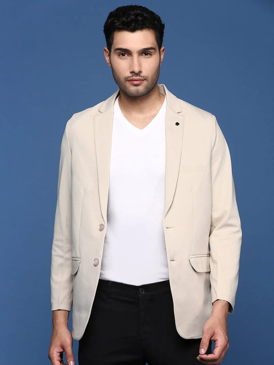 Men's Cream Slim Fit Single Breasted Blazer Sport Fit Thermal Lining Tech