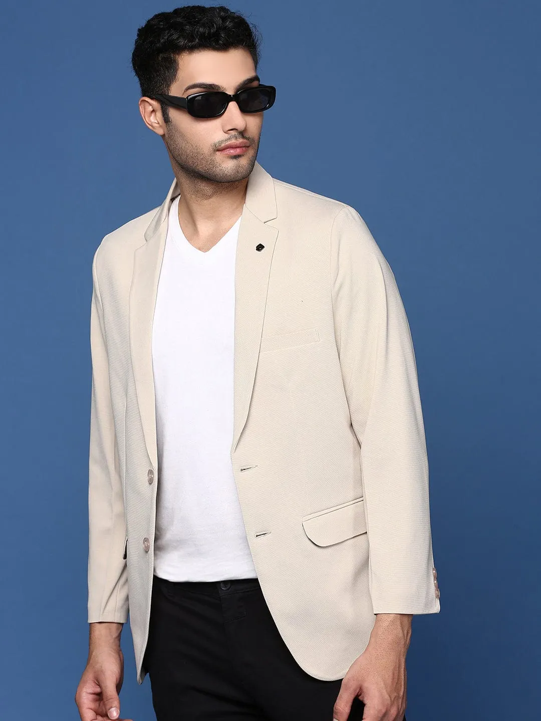 Men's Cream Slim Fit Single Breasted Blazer AdjustableCuffs