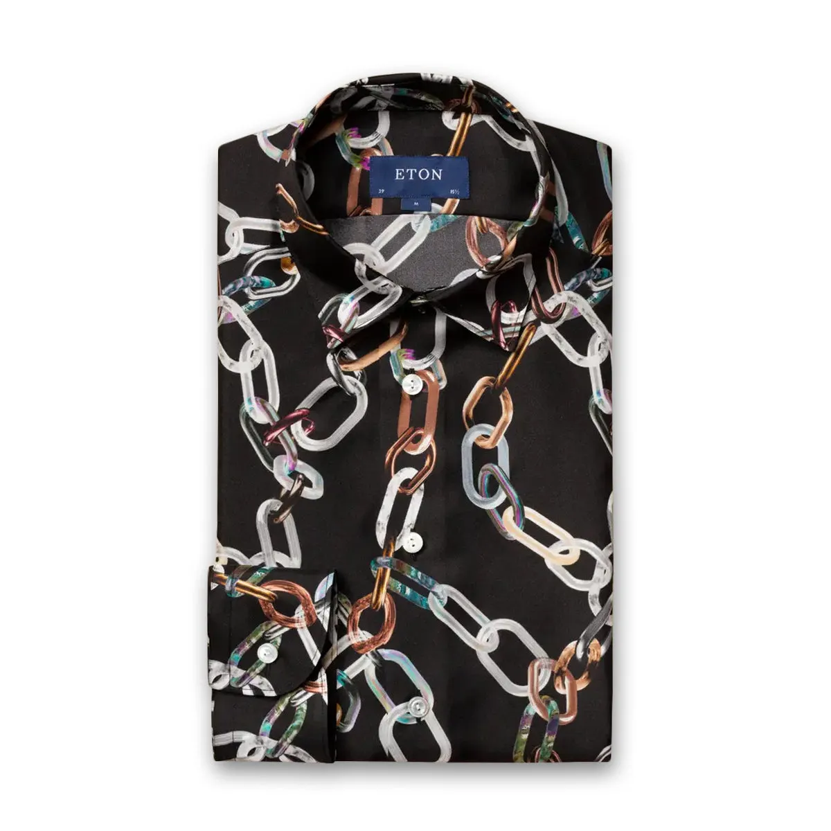 Smooth Seam Finish Reinforced Buttonholes Eton - Slim Fit 3D Print Silk Shirt in Black