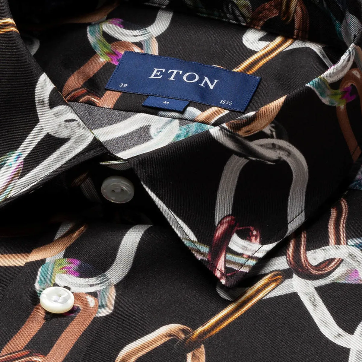 Eton - Slim Fit 3D Print Silk Shirt in Black Date night Breathable Comfort