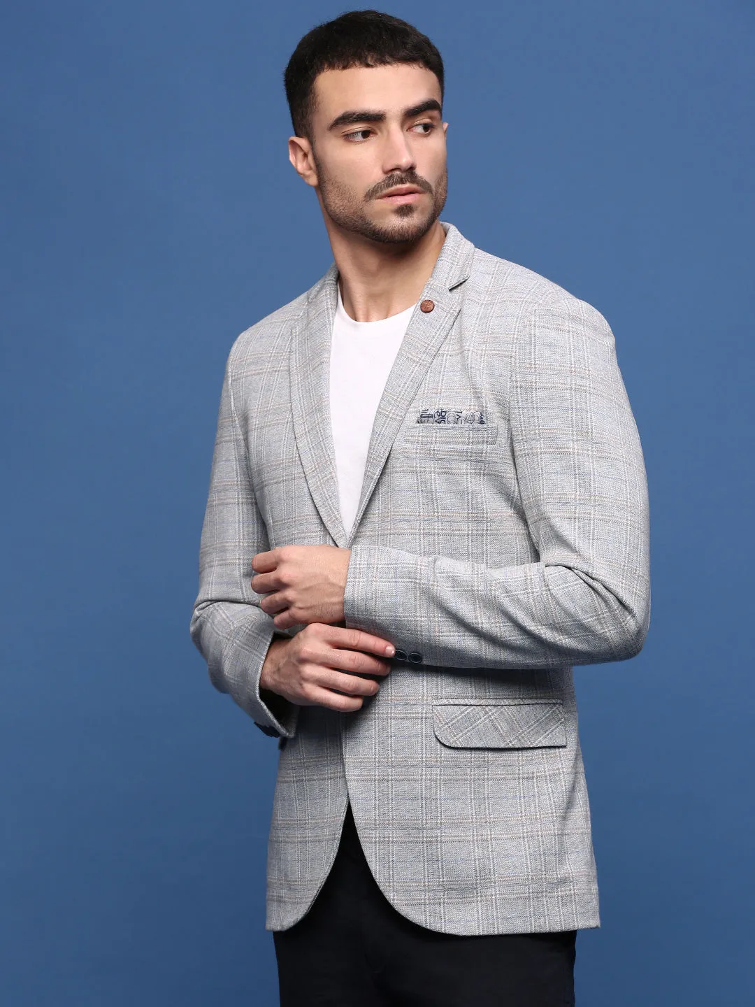 Men's Grey Slim Fit Single Breasted Notched Lapel Blazer Temperature Regulating Lining