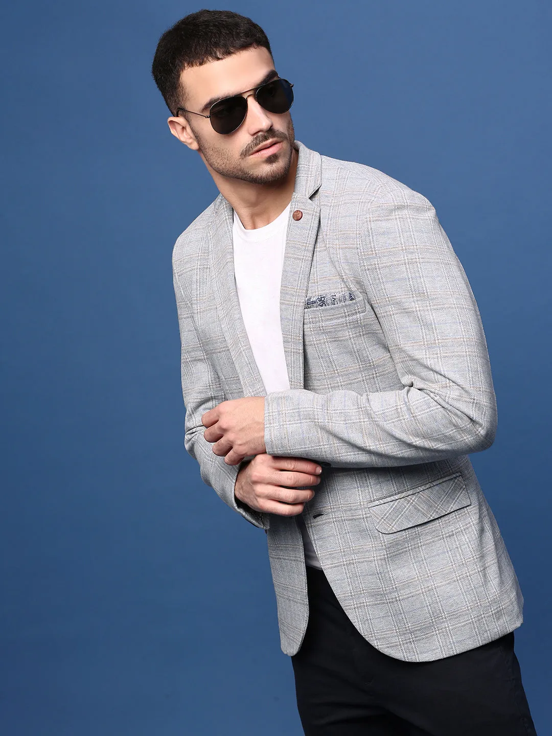 Contemporary Fit Men's Grey Slim Fit Single Breasted Notched Lapel Blazer