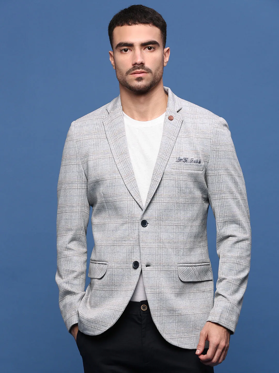 Men's Grey Slim Fit Single Breasted Notched Lapel Blazer Layer Friendly Shape Hidden Zipper