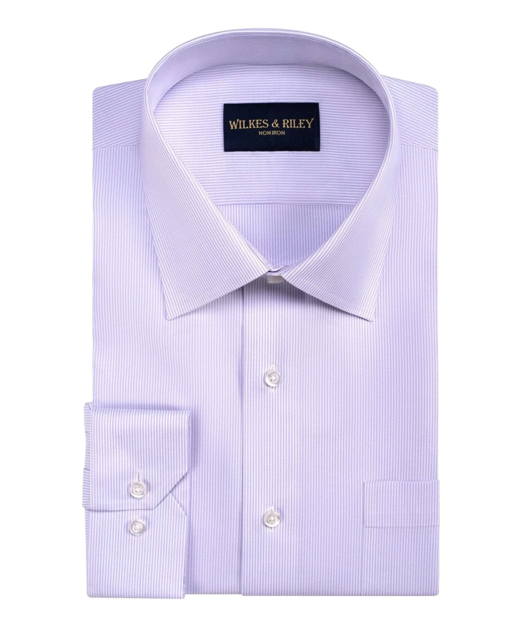 Lavender Stripe Spread Collar Non-Iron Twill Dress Shirt Anti Static Finish