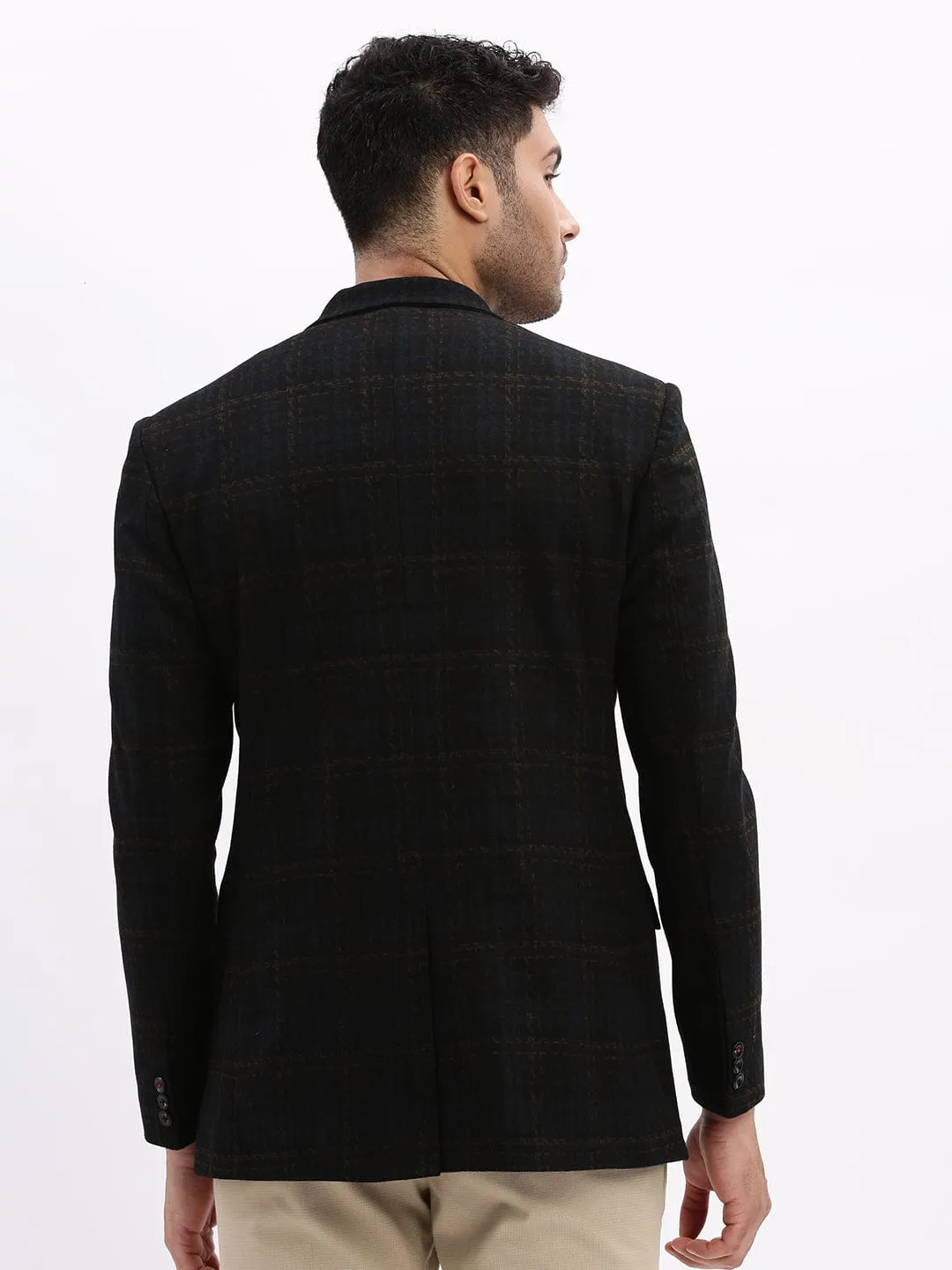 Men's Printed Navy Blue Single Breasted Blazer Strong Zip