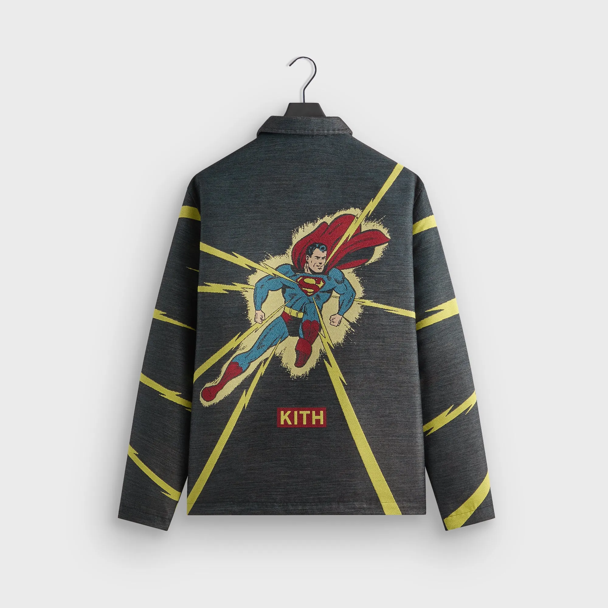 Windproof Hood Fade Resistant Dye Superman | Kith Lightning Tapestry Jacket - Black