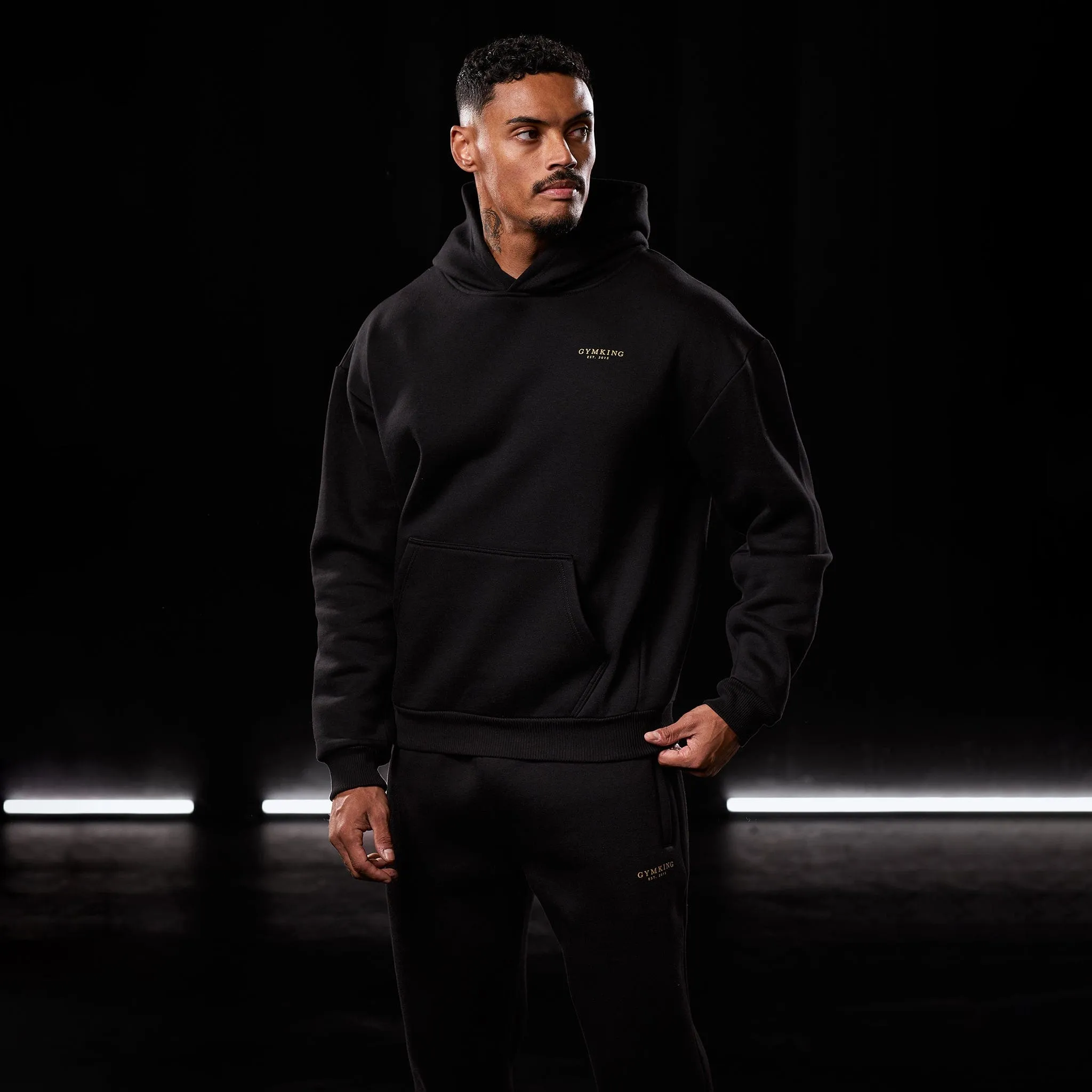 fade resistance Gym King Oversized Logo Hoodie - Black/Gold