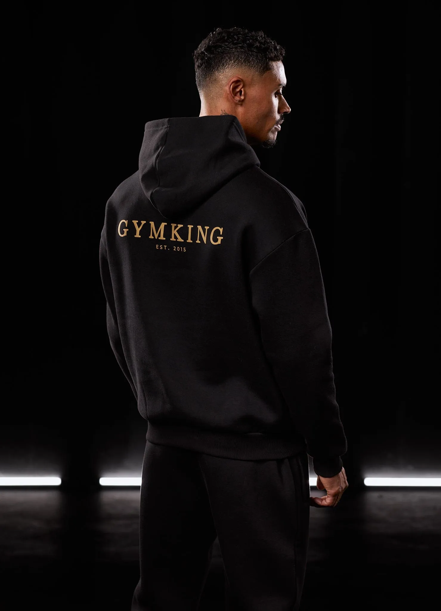Comfy Streetwear Gym King Oversized Logo Hoodie - Black/Gold
