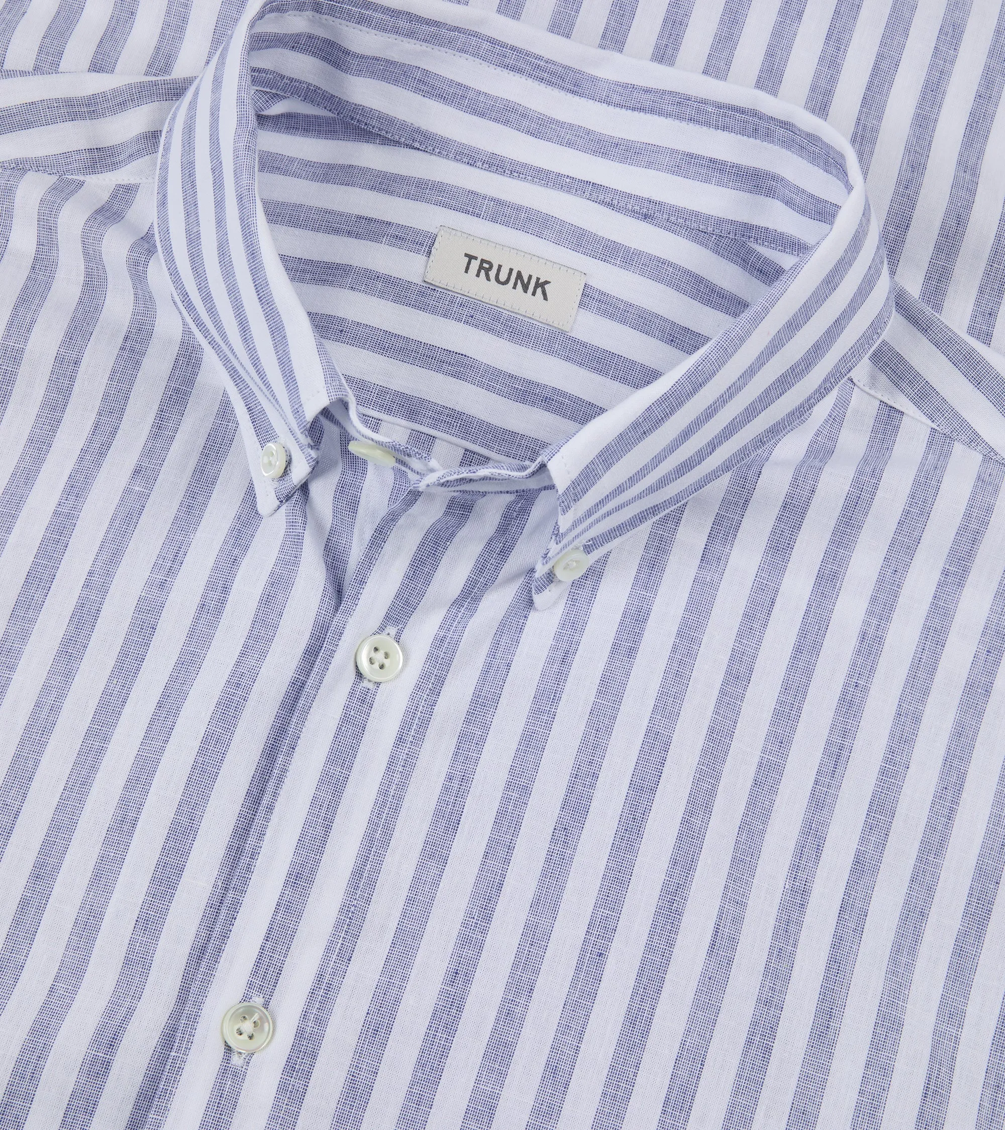 Trunk Eldon Cotton Linen Stripe Shirt: Dark Blue Soft Stretch Collar Workwear Ready