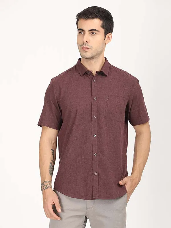 Men Solid Half Sleeve Cotton Shirt Sheer Panel