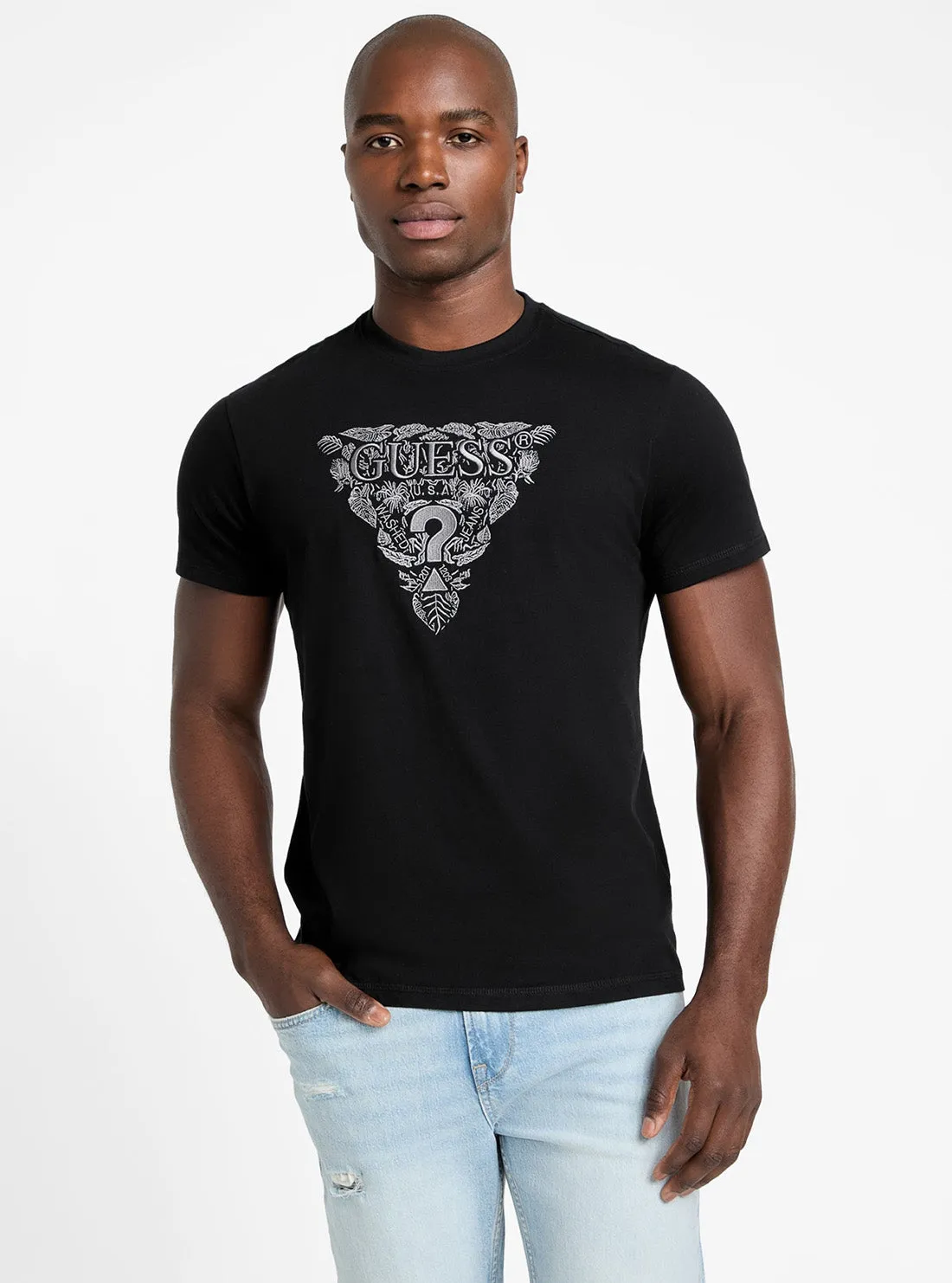 Casual and cool Eco Black Flower Embroidered T-Shirt