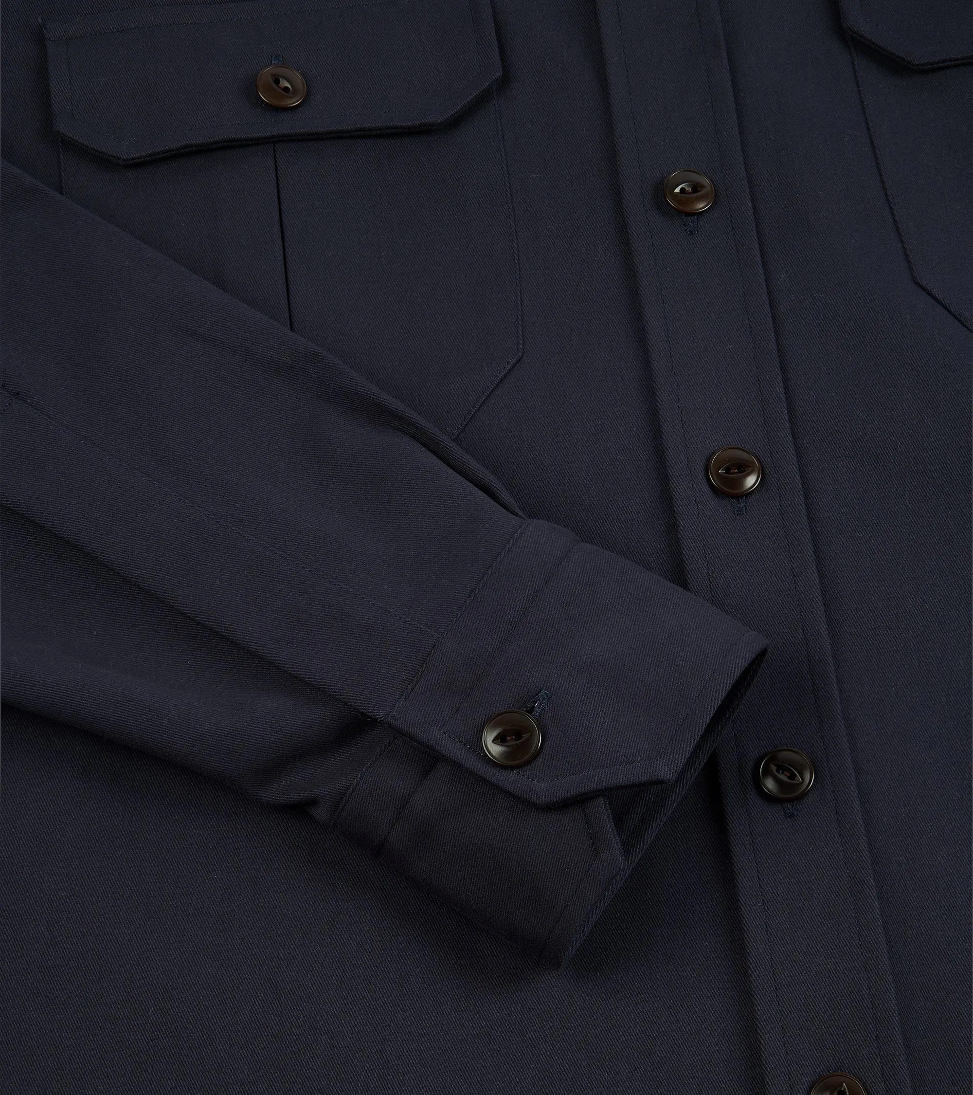 V-neck style Salvatore Piccolo Heavy Brushed Cotton Military Shirt: Navy