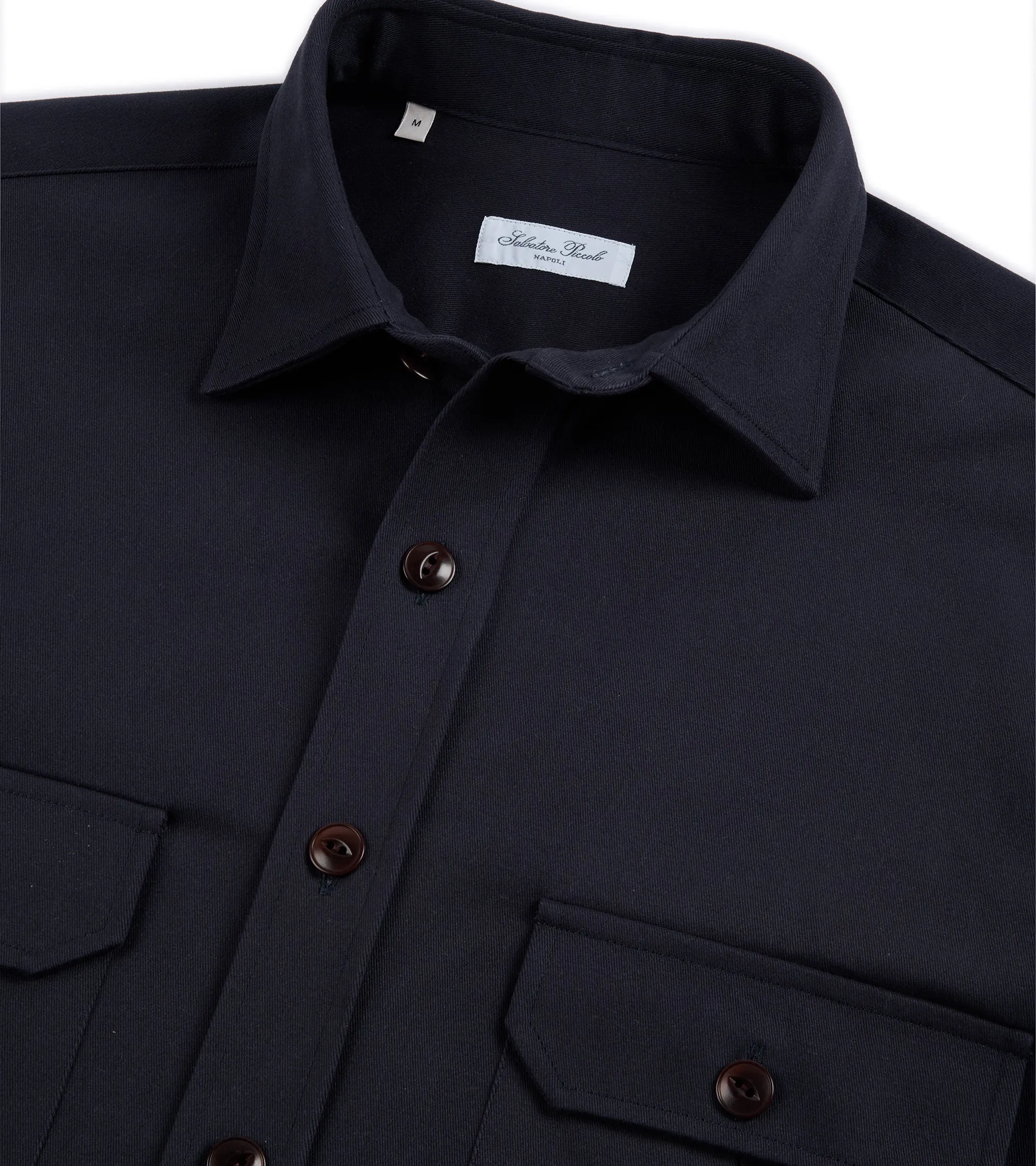 Salvatore Piccolo Heavy Brushed Cotton Military Shirt: Navy Relaxed Vibe
