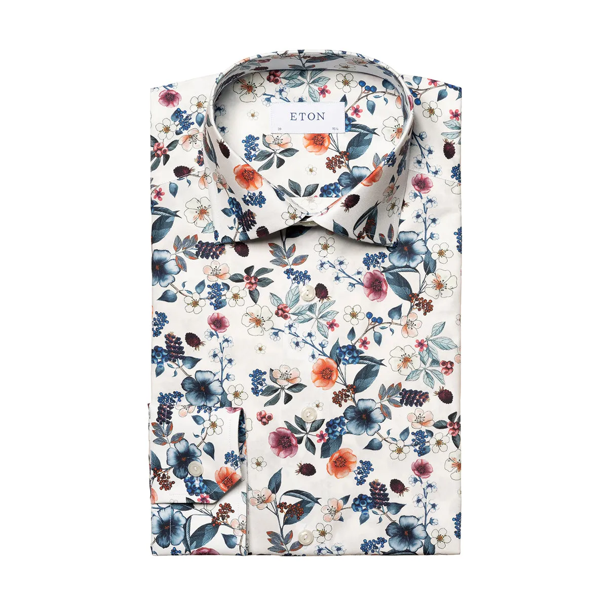 Eton - Slim Fit Floral Print Shirt in White Casual Elegance Mesh Insert