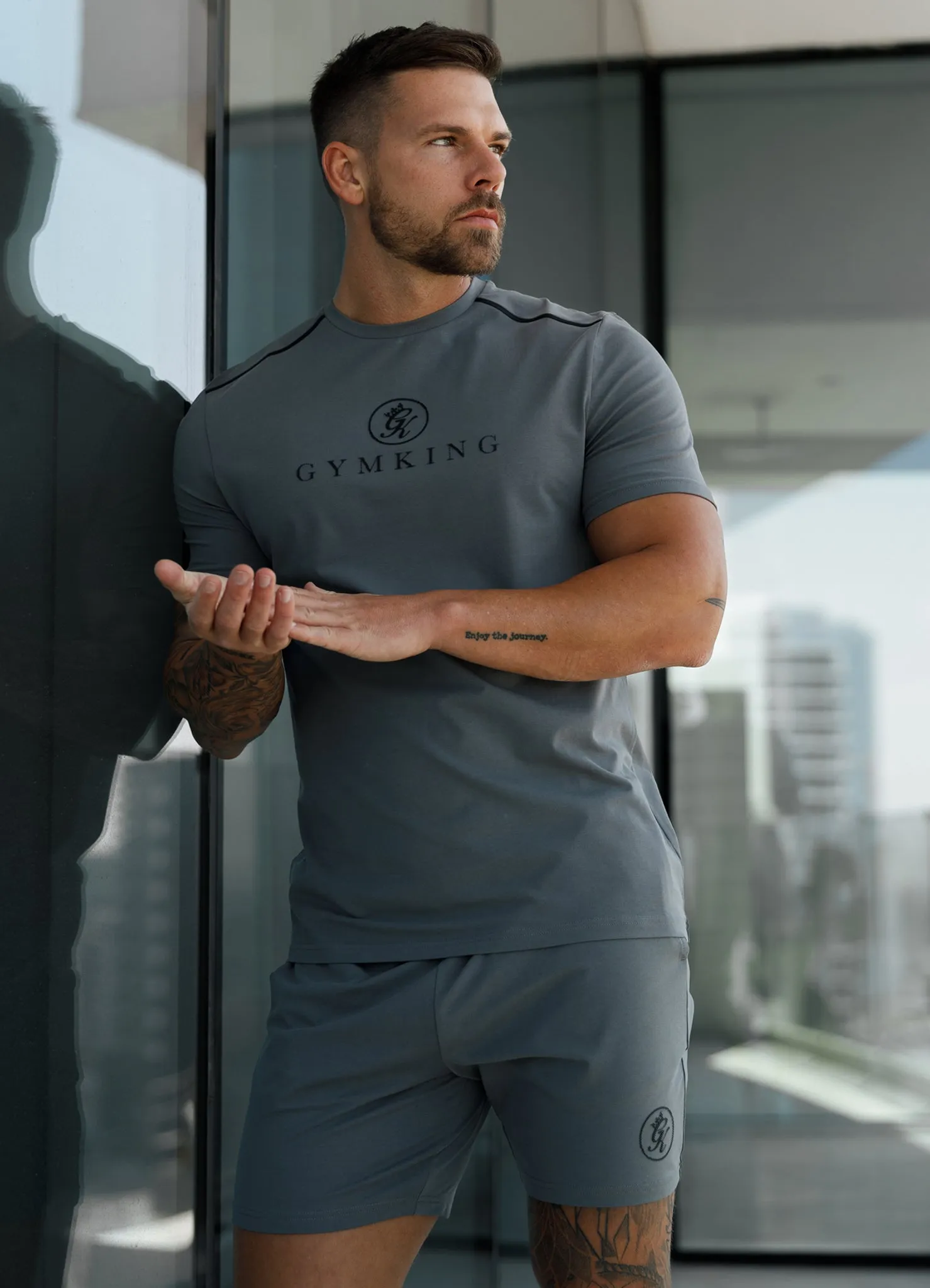 UV Protection Fabric Gym King Pro Logo Tee v2 - Fossil Grey